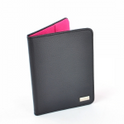​Dulwich Ladies Black Leather Passport Holder with Shocking Pink Lining 70359