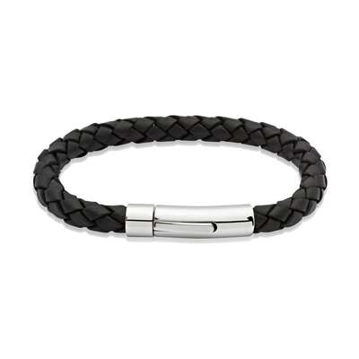 Unique & Co Black Leather & Steel Bracelet A40BL