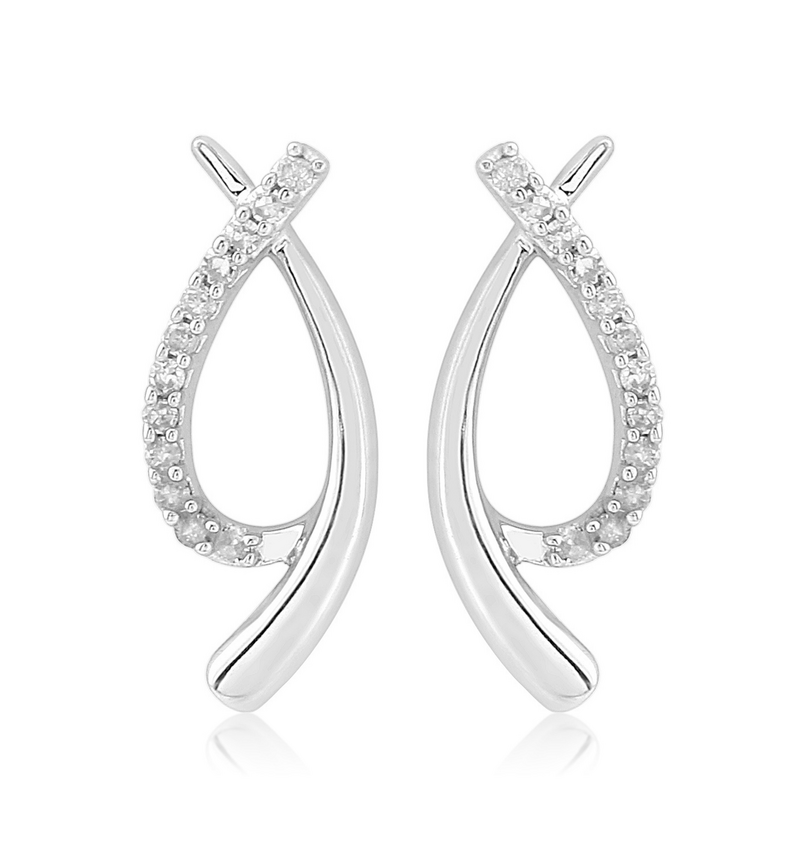 ​9ct White Gold & Diamond Swirl Earrings