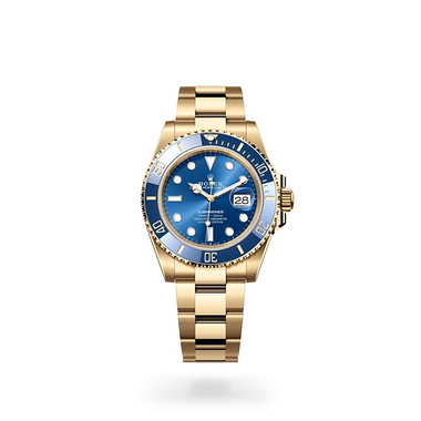 Rolex Submariner watch in Gold and Coloured dial at John Pass, official Rolex retailer. Ref: M126618LB-0002, full image