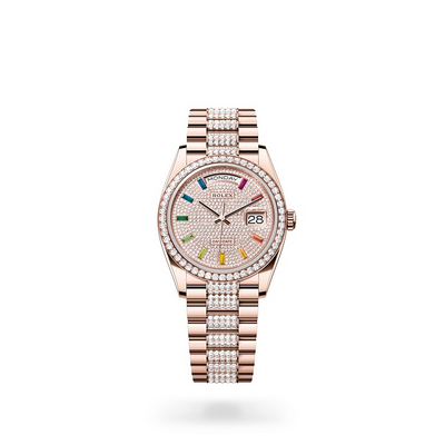 Rolex Day-Date 36 watch in Gold and Gem-set dial, Diamond paved dial at John Pass, official Rolex retailer. Ref: M128345RBR-0043, full image