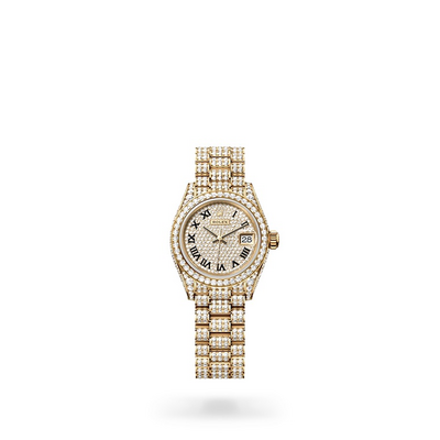 Rolex Lady-Datejust watch in Gold and Gem-set dial, Diamond paved dial at John Pass, official Rolex retailer. Ref: M279458RBR-0001, full image