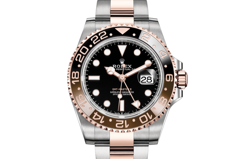 Rolex GMT-Master II watch in Oystersteel and gold and Dark dial at John Pass, official Rolex retailer. Ref: M126711CHNR-0002, details