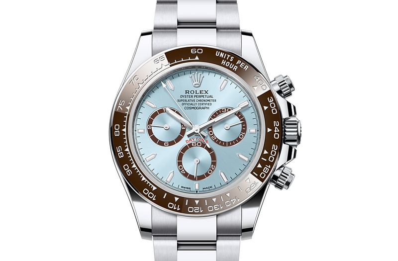 Rolex Cosmograph Daytona watch in Platinum and Coloured dial at John Pass, official Rolex retailer. Ref: M126506-0001, details