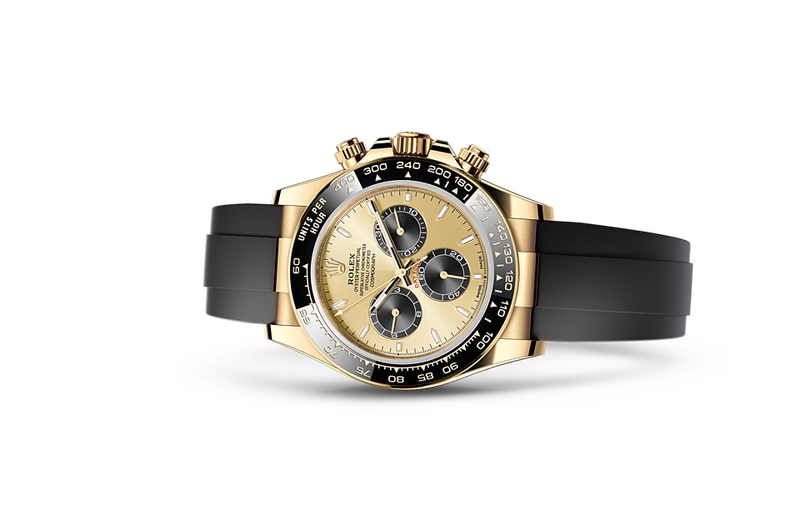 Rolex Cosmograph Daytona watch in Gold and Coloured dial at John Pass, official Rolex retailer. Ref: M126518LN-0012, on side